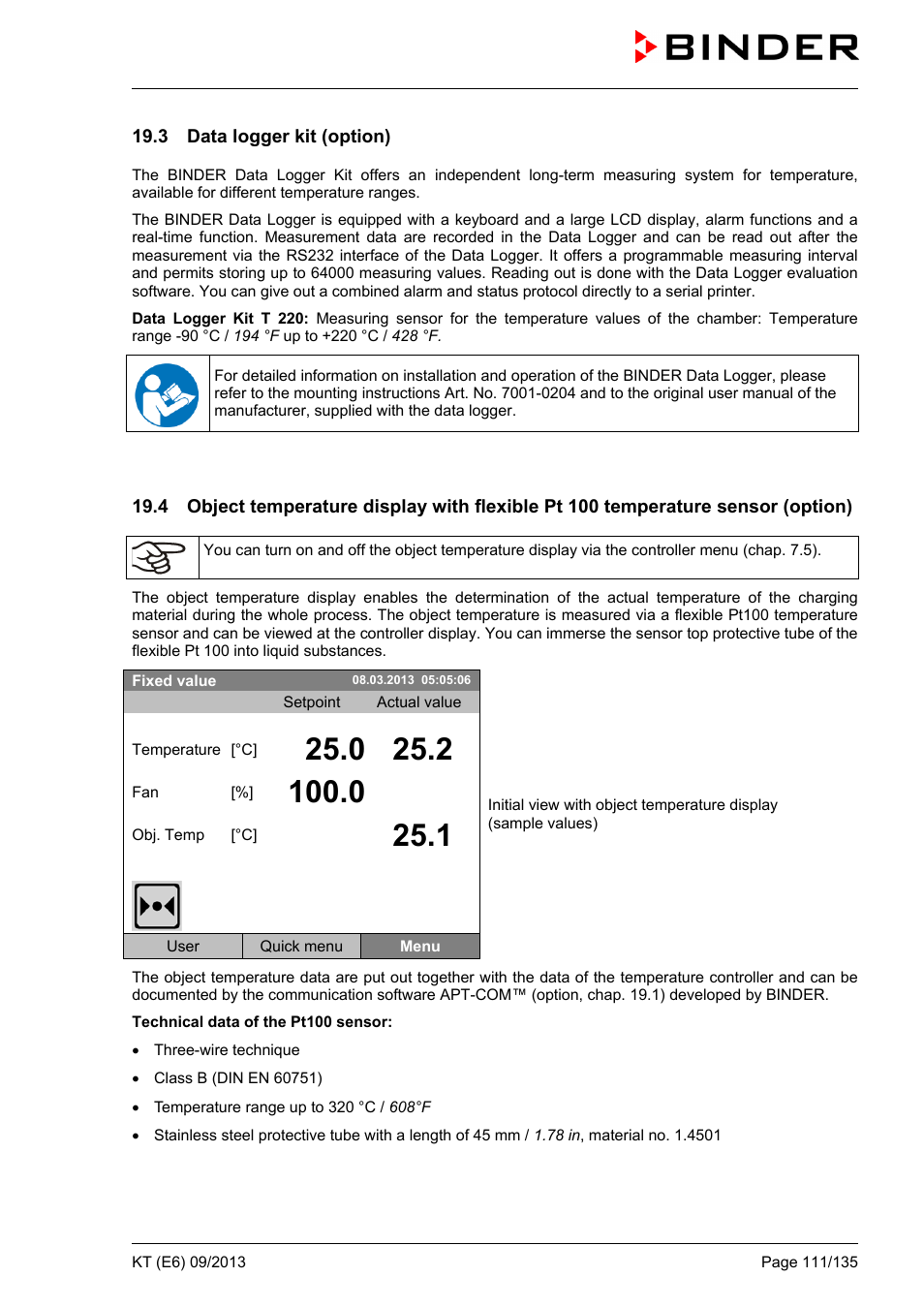 3 data logger kit (option) | BINDER KT 53 User Manual | Page 111 / 135