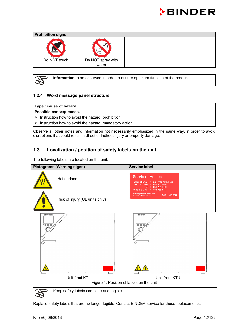 4 word message panel structure | BINDER KT 53 User Manual | Page 12 / 135