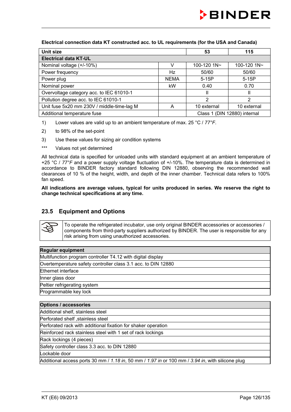 5 equipment and options, Ole_link8, Ole_link9 | BINDER KT 53 User Manual | Page 126 / 135