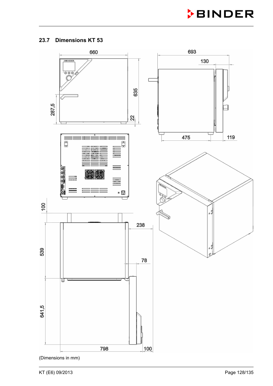 7 dimensions kt 53 | BINDER KT 53 User Manual | Page 128 / 135