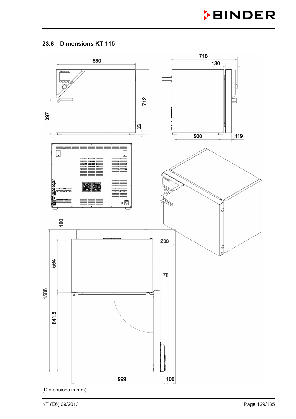 8 dimensions kt 115 | BINDER KT 53 User Manual | Page 129 / 135