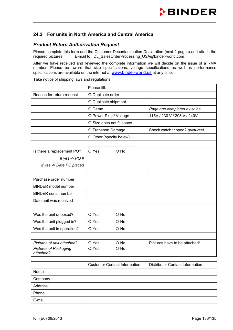 2 for units in north america and central america | BINDER KT 53 User Manual | Page 133 / 135