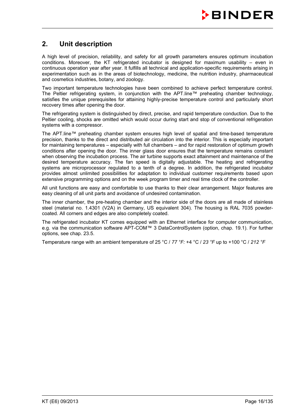 Unit description | BINDER KT 53 User Manual | Page 16 / 135