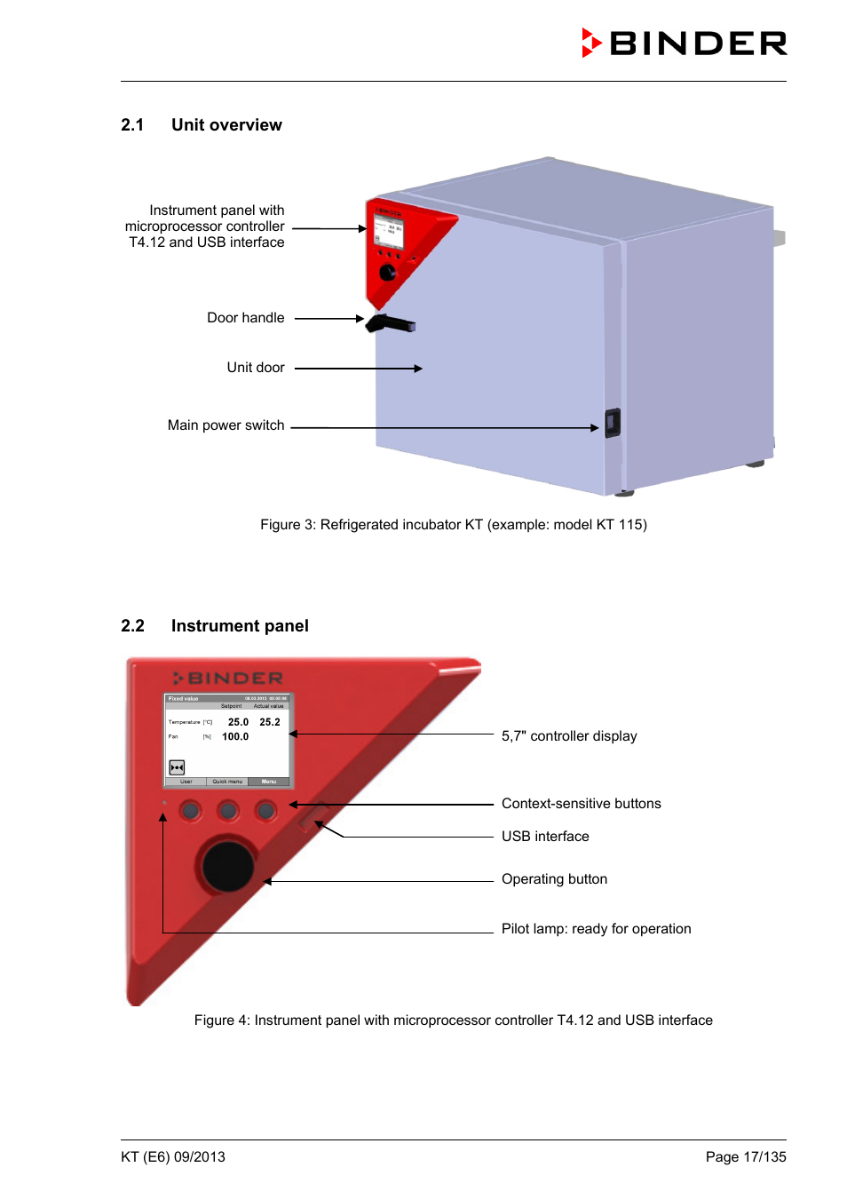 1 unit overview, 2 instrument panel | BINDER KT 53 User Manual | Page 17 / 135