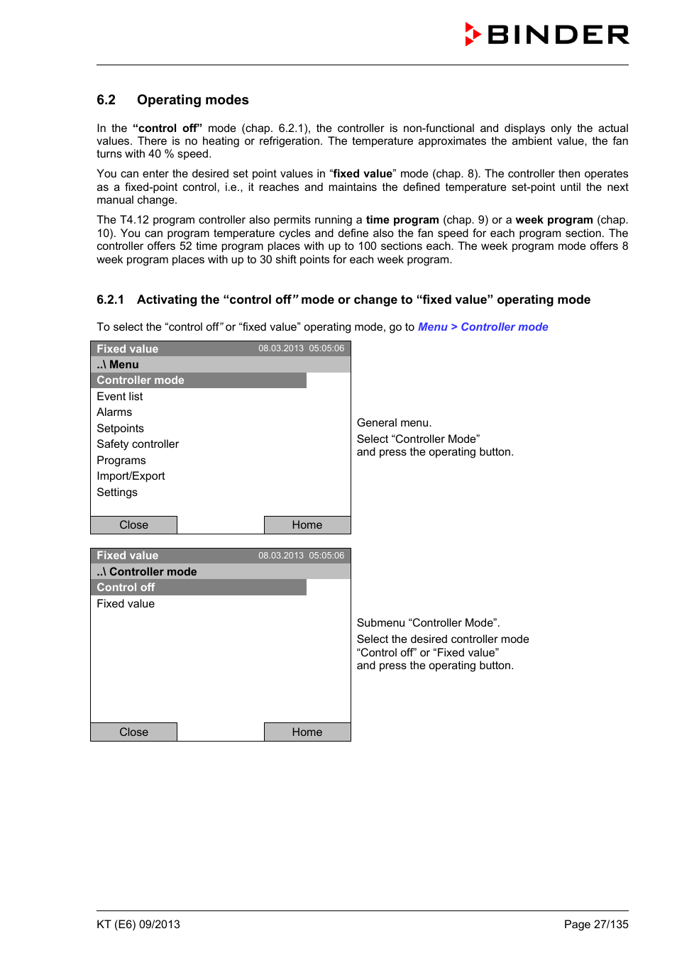 2 operating modes | BINDER KT 53 User Manual | Page 27 / 135
