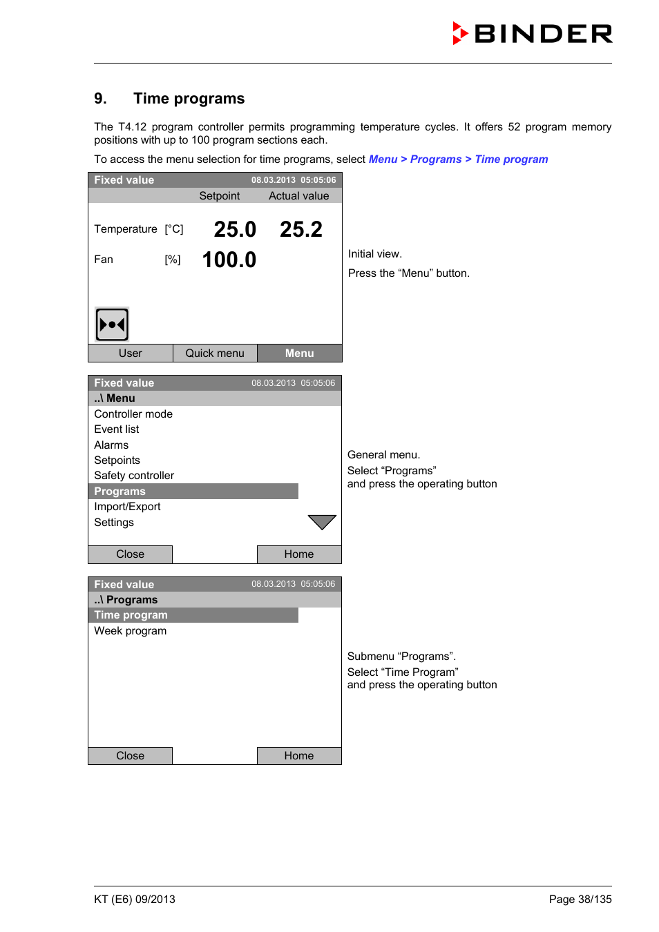 Time programs | BINDER KT 53 User Manual | Page 38 / 135