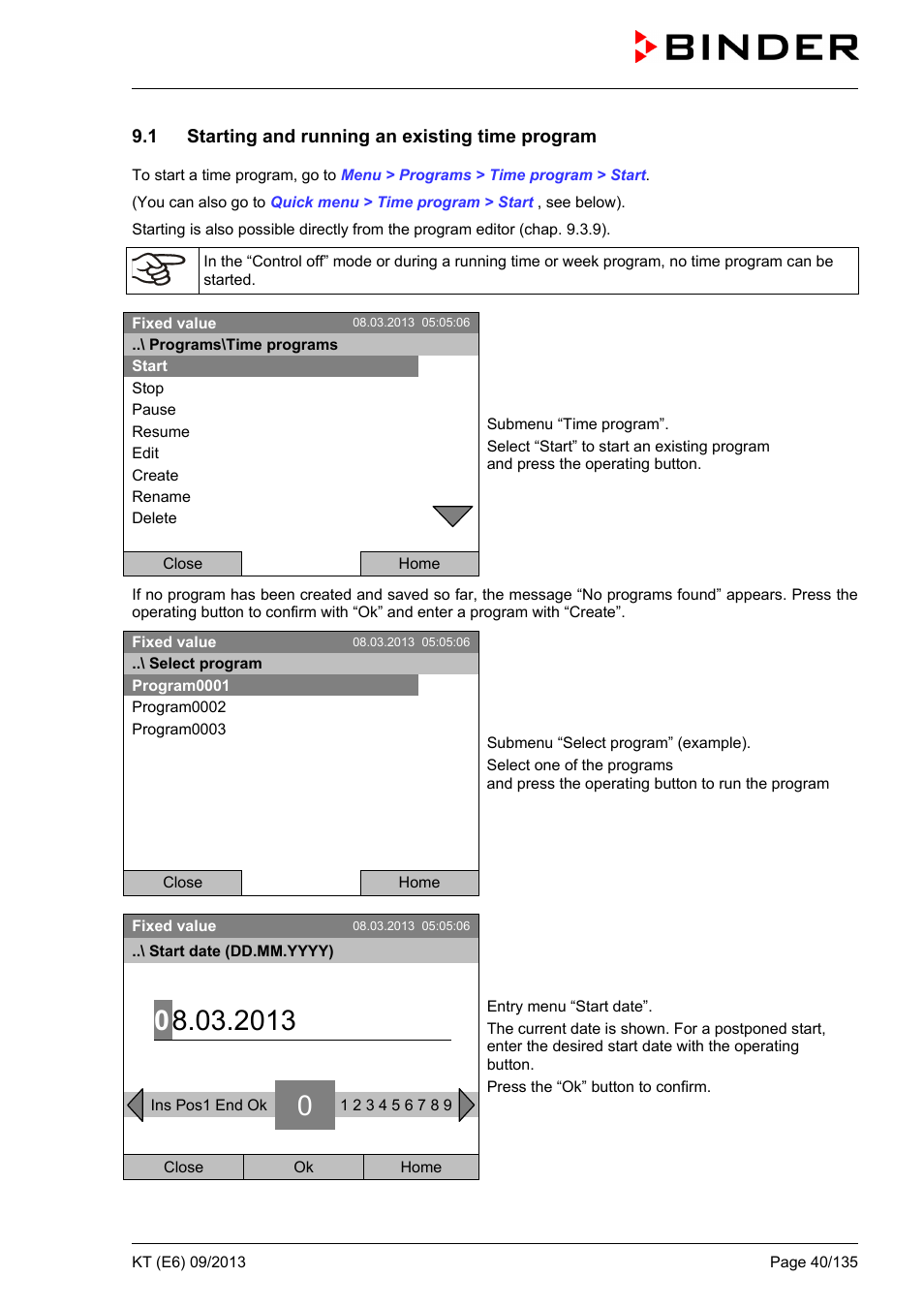 1 starting and running an existing time program | BINDER KT 53 User Manual | Page 40 / 135