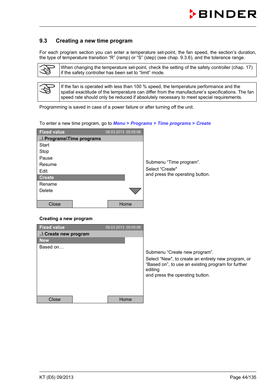 3 creating a new time program | BINDER KT 53 User Manual | Page 44 / 135
