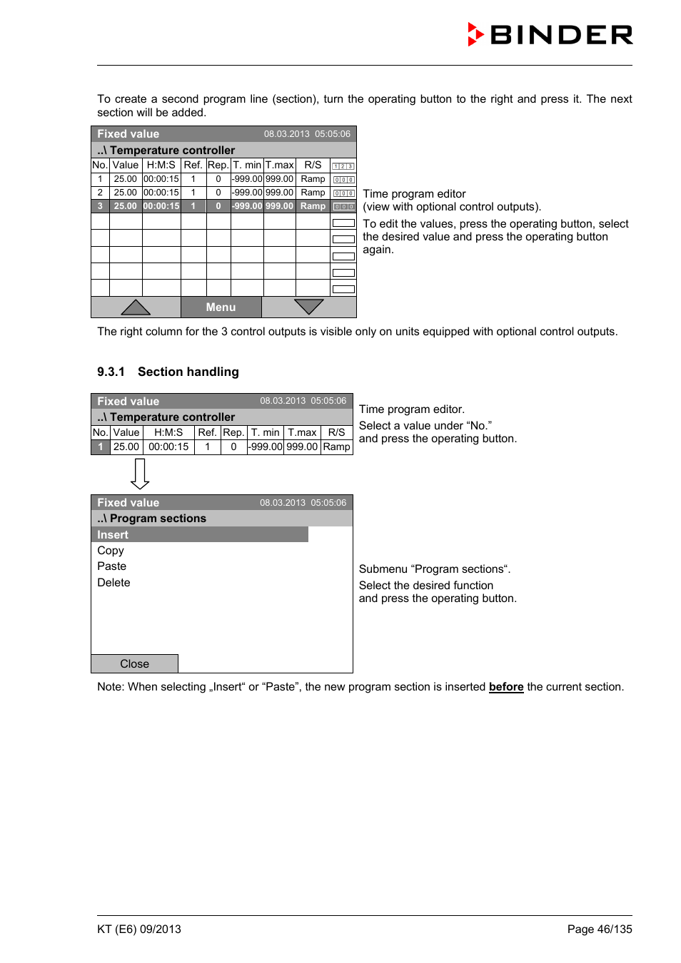 1 section handling | BINDER KT 53 User Manual | Page 46 / 135
