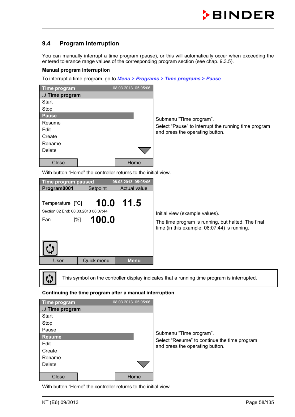 4 program interruption | BINDER KT 53 User Manual | Page 58 / 135