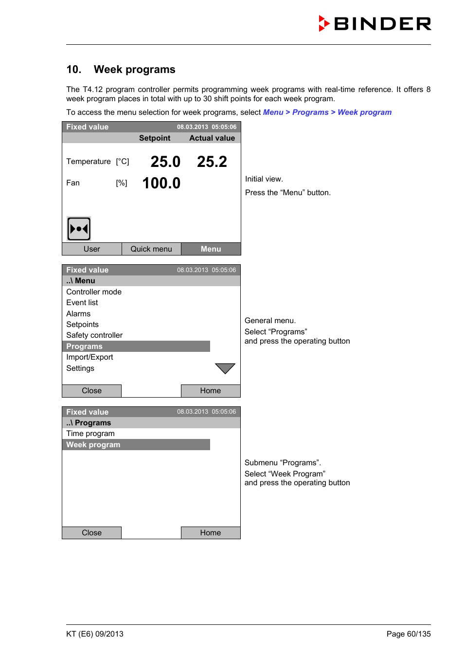 Week programs, And 10 | BINDER KT 53 User Manual | Page 60 / 135