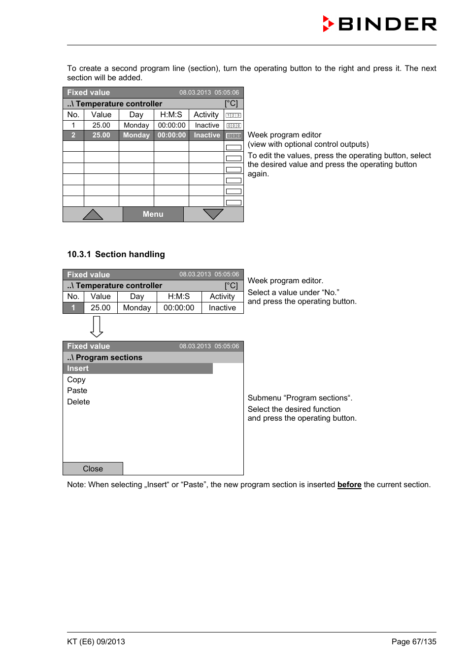 1 section handling | BINDER KT 53 User Manual | Page 67 / 135