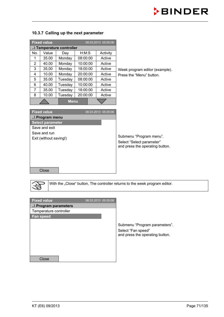 7 calling up the next parameter | BINDER KT 53 User Manual | Page 71 / 135