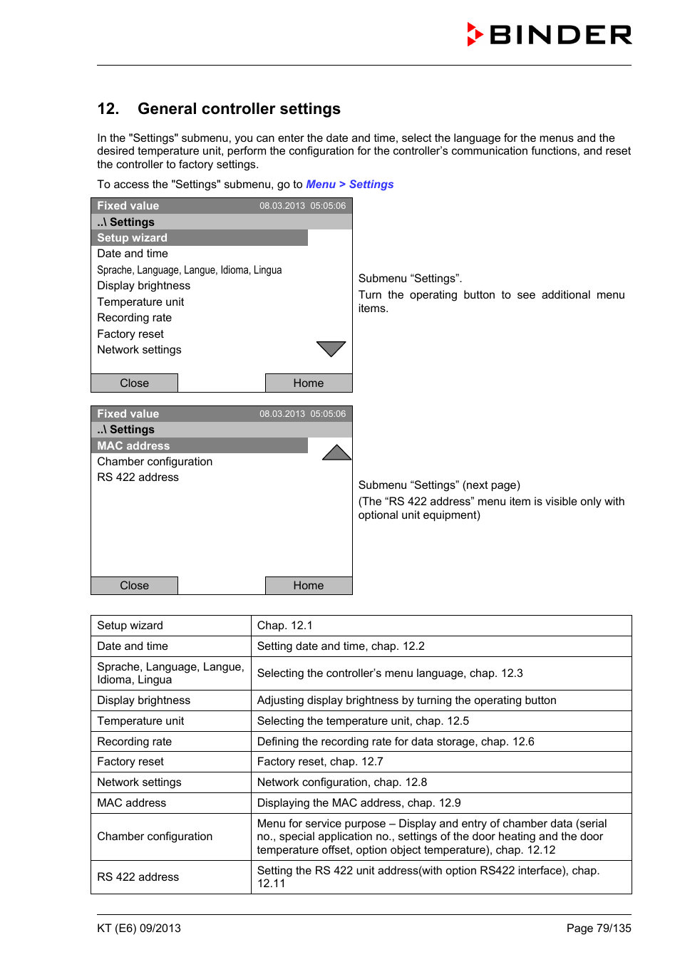 General controller settings | BINDER KT 53 User Manual | Page 79 / 135