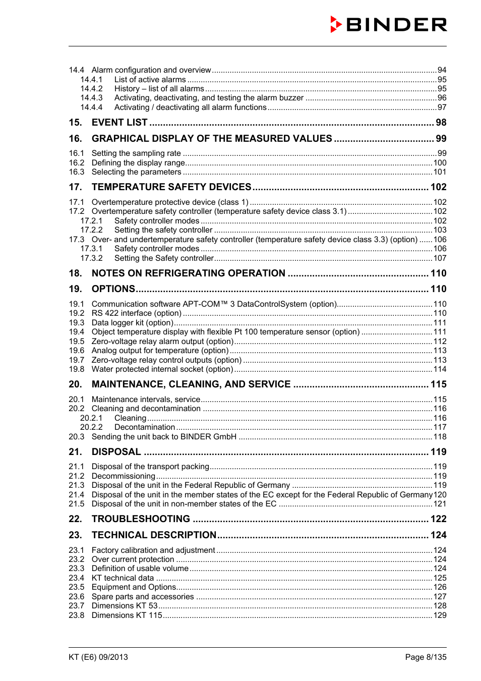 BINDER KT 53 User Manual | Page 8 / 135