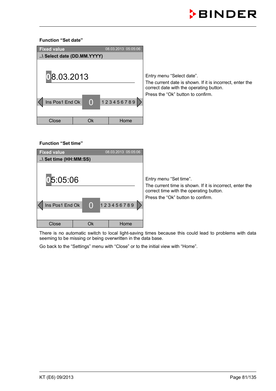 Close ok home function “set time” fixed value | BINDER KT 53 User Manual | Page 81 / 135