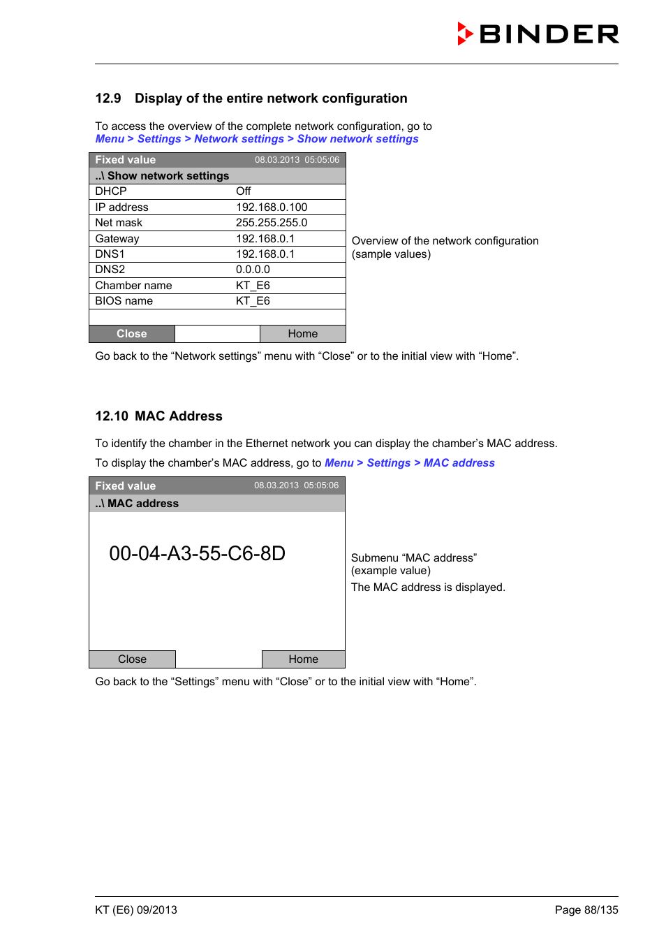 9 display of the entire network configuration, 10 mac address | BINDER KT 53 User Manual | Page 88 / 135