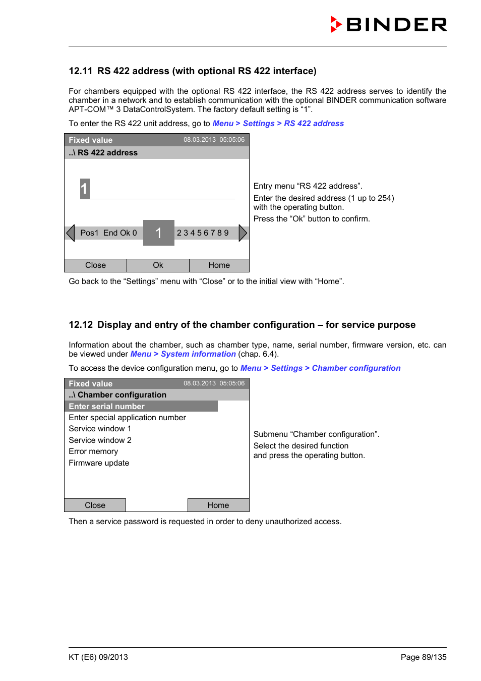 11 rs 422 address (with optional rs 422 interface) | BINDER KT 53 User Manual | Page 89 / 135