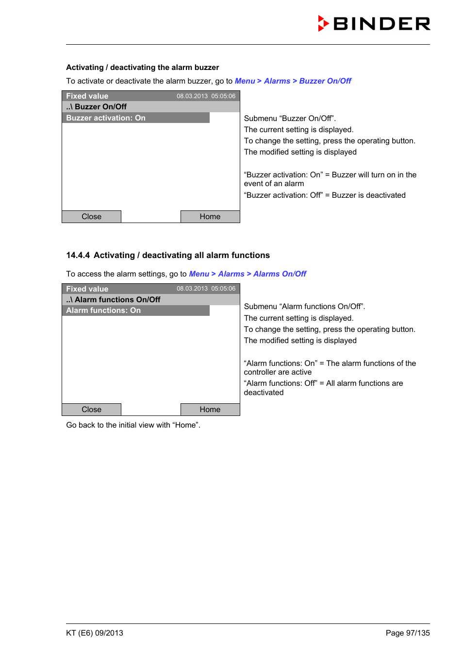 4 activating / deactivating all alarm functions | BINDER KT 53 User Manual | Page 97 / 135