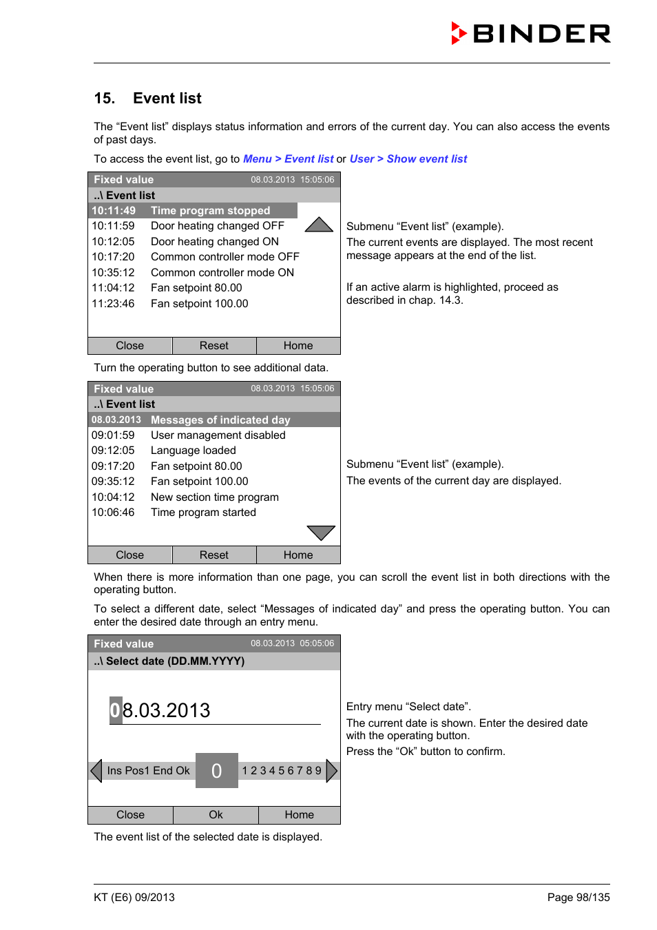 Event list | BINDER KT 53 User Manual | Page 98 / 135