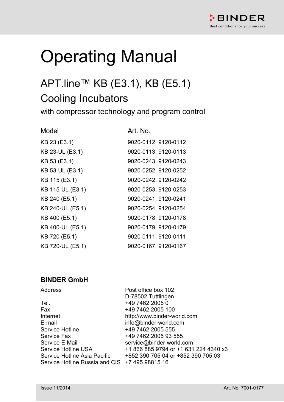 BINDER KB 23 User Manual | 101 pages