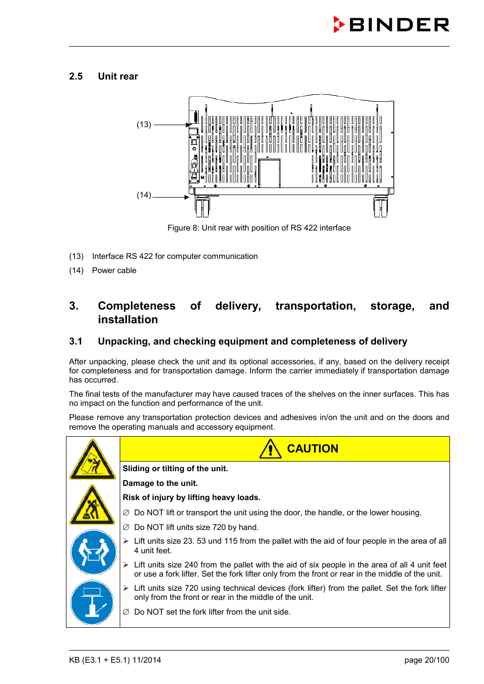 5 unit rear, Caution | BINDER KB 23 User Manual | Page 20 / 101