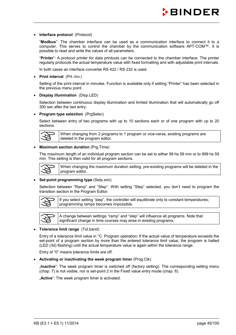 BINDER KB 23 User Manual | Page 45 / 101