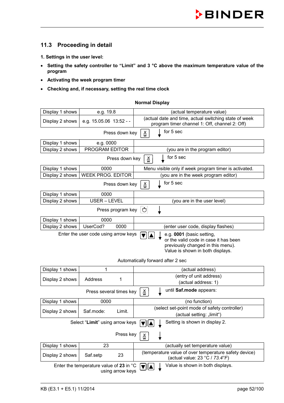 3 proceeding in detail | BINDER KB 23 User Manual | Page 52 / 101