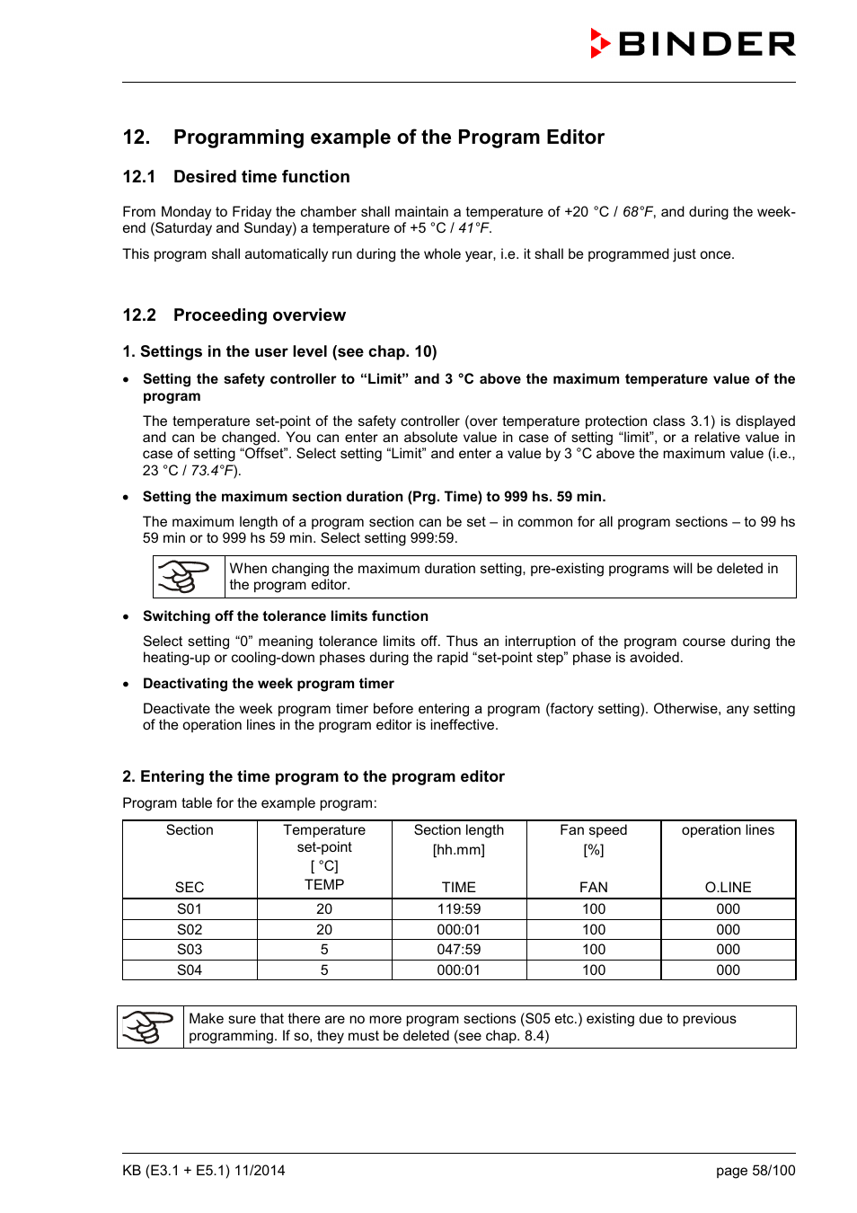 Programming example of the program editor, 1 desired time function, 2 proceeding overview | BINDER KB 23 User Manual | Page 58 / 101