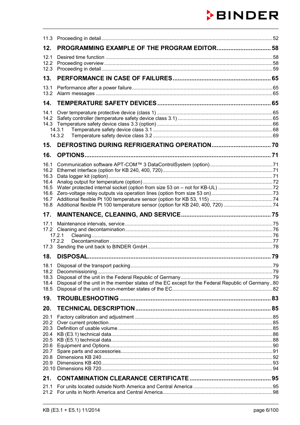 BINDER KB 23 User Manual | Page 6 / 101