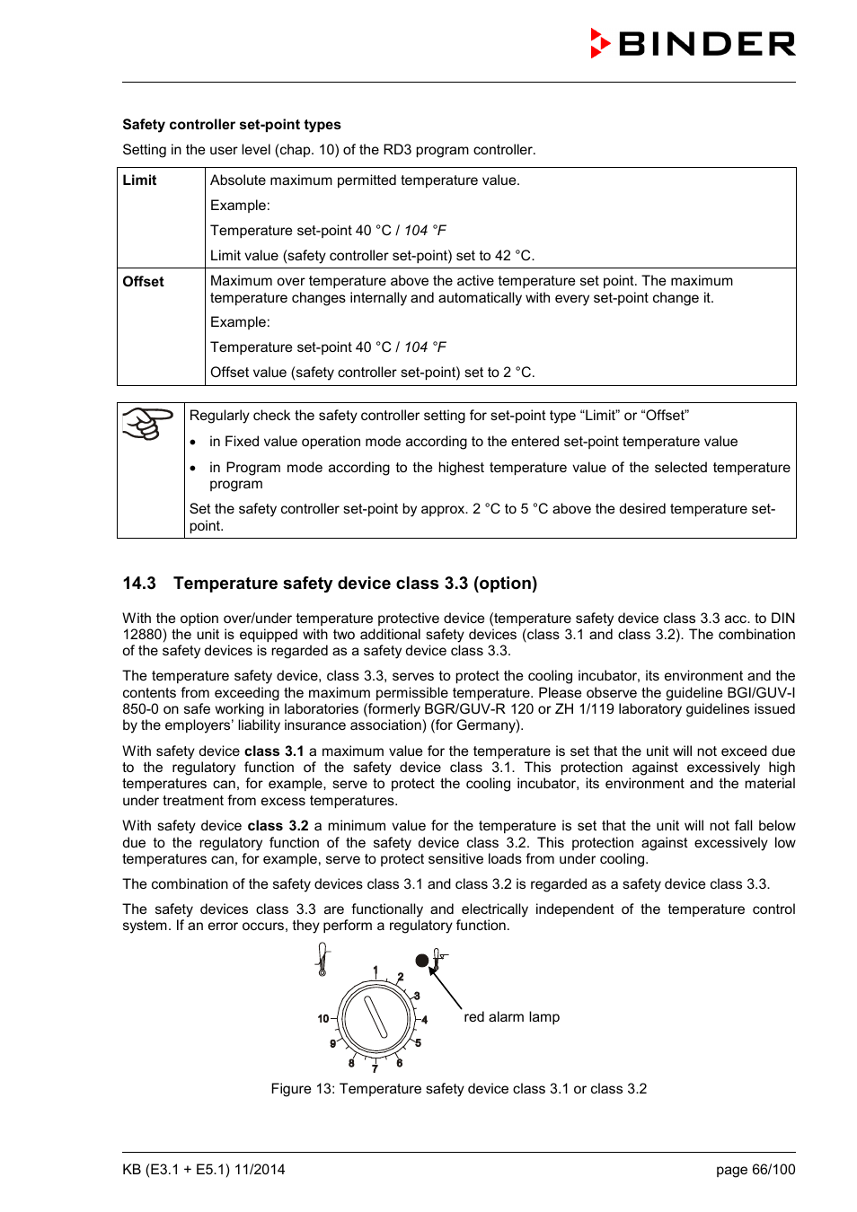 3 temperature safety device class 3.3 (option) | BINDER KB 23 User Manual | Page 66 / 101