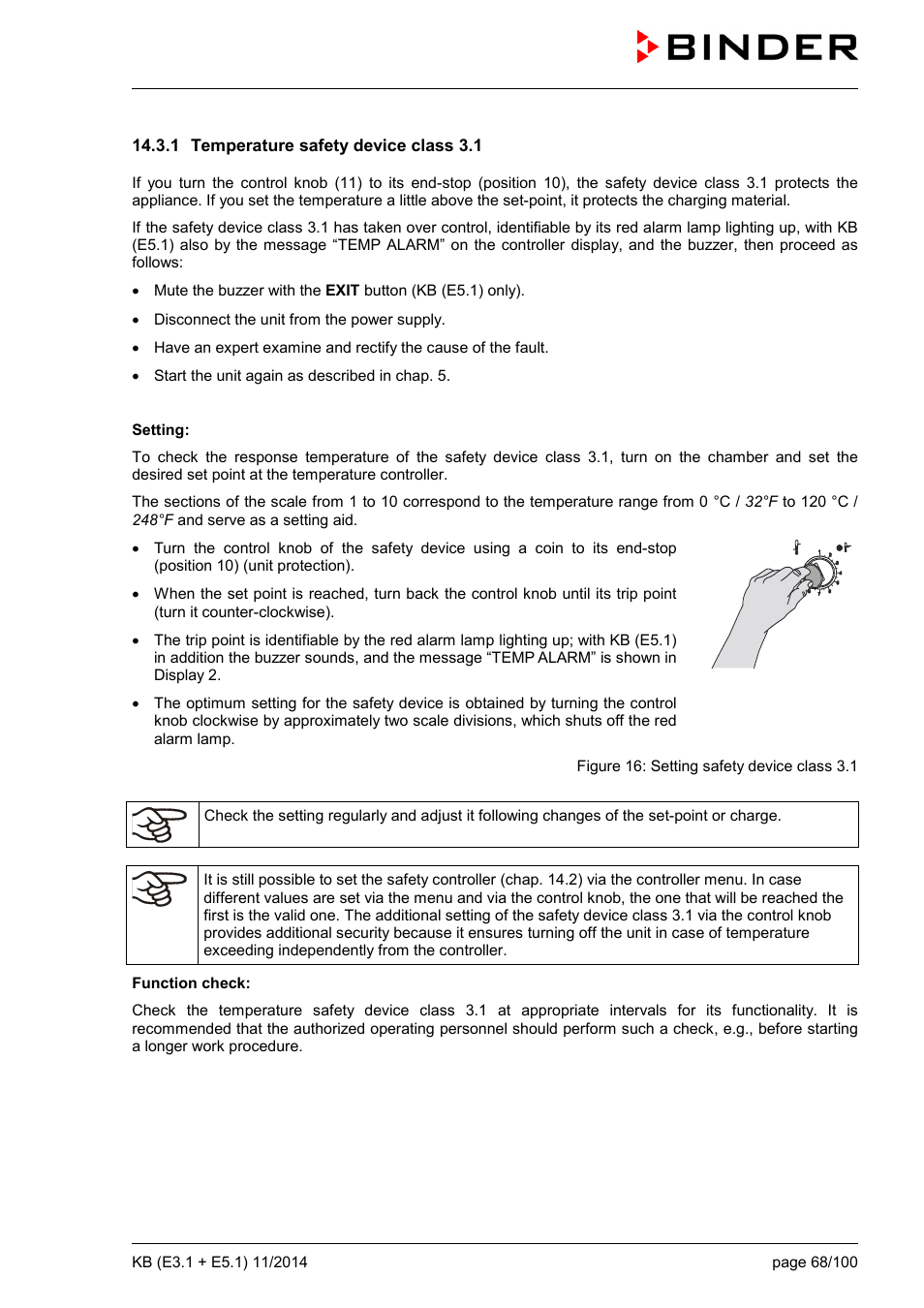 1 temperature safety device class 3.1 | BINDER KB 23 User Manual | Page 68 / 101