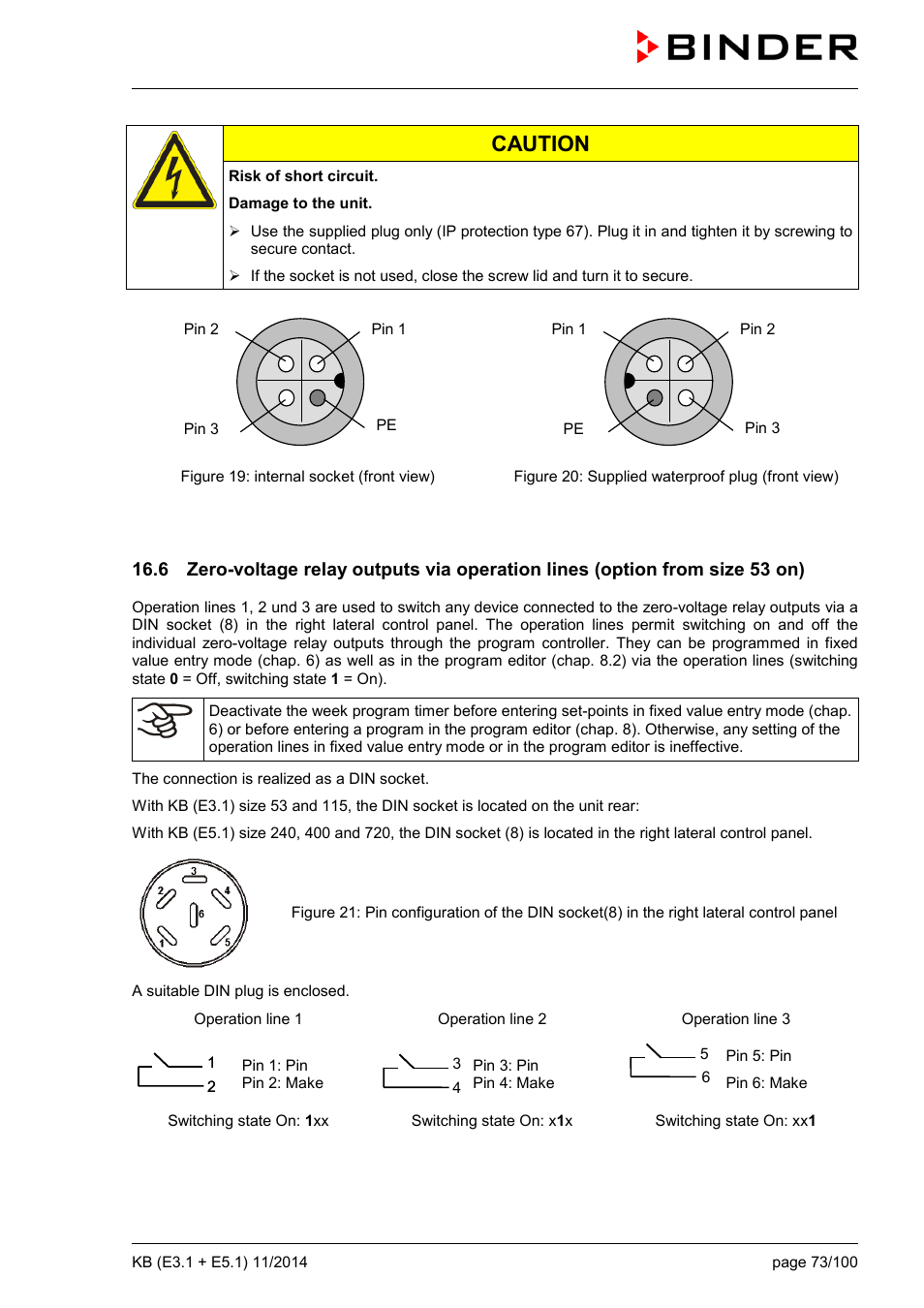 Caution | BINDER KB 23 User Manual | Page 73 / 101