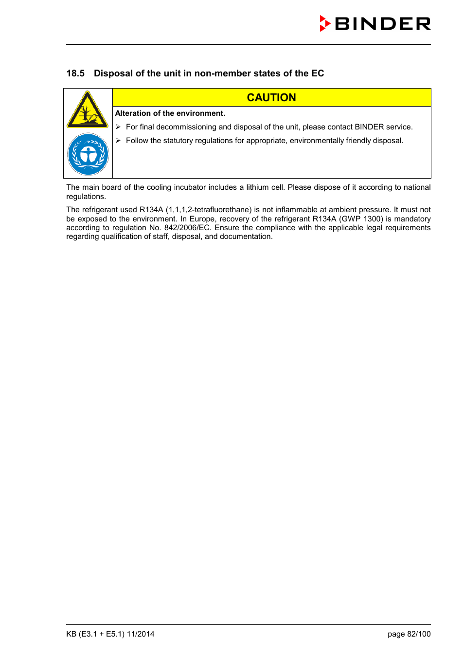 Caution | BINDER KB 23 User Manual | Page 82 / 101