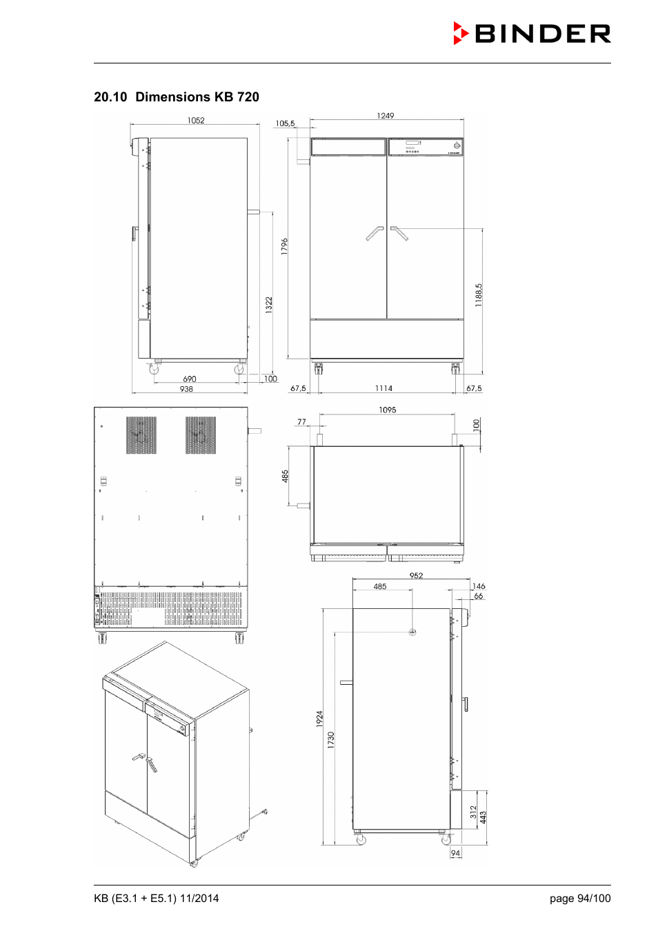 10 dimensions kb 720 | BINDER KB 23 User Manual | Page 94 / 101