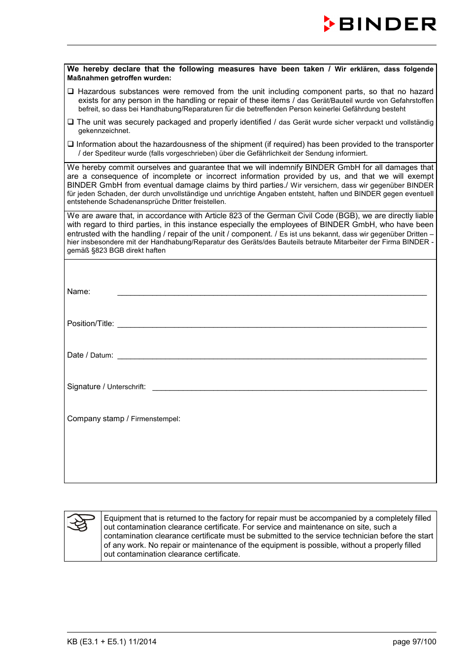 BINDER KB 23 User Manual | Page 97 / 101