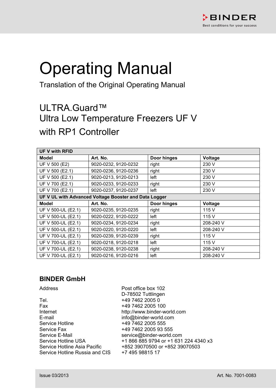 BINDER UF V 500 User Manual | 113 pages