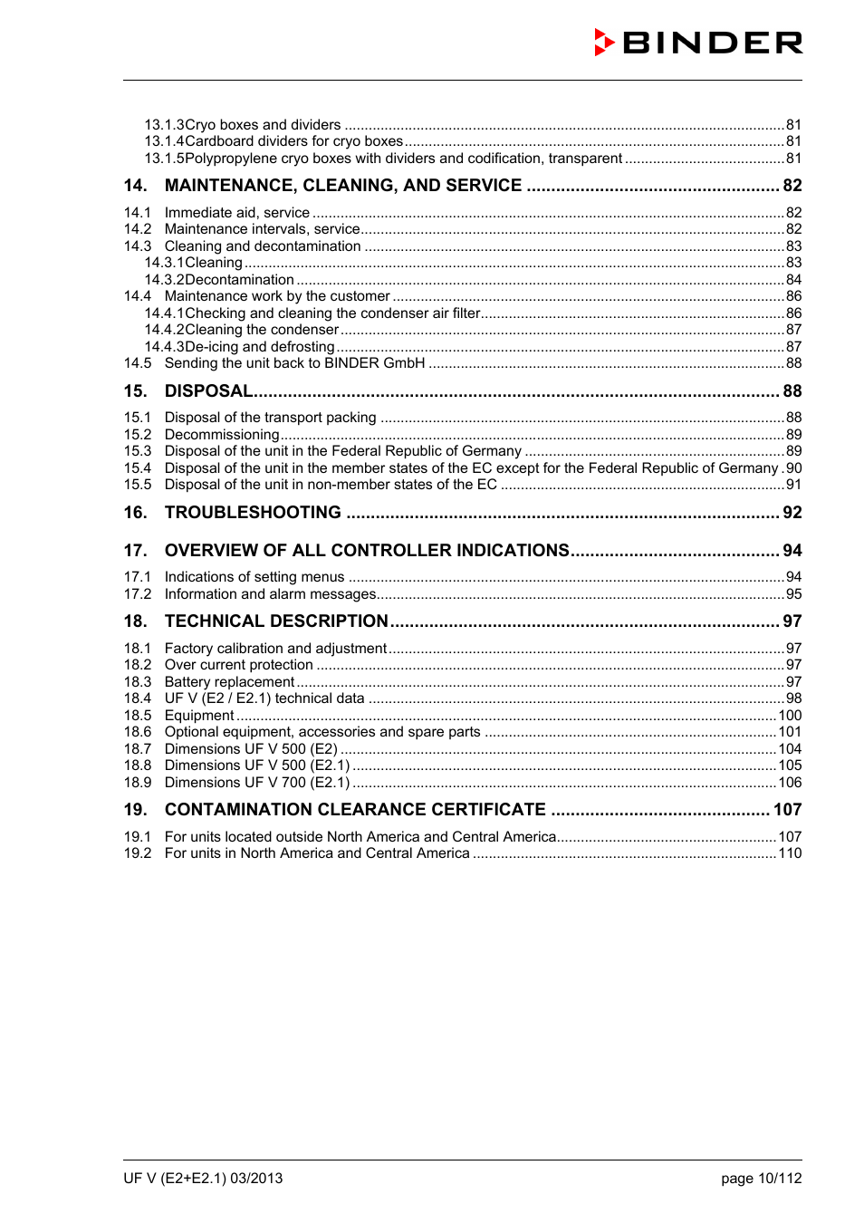 BINDER UF V 500 User Manual | Page 10 / 113