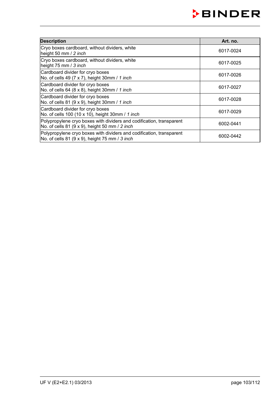 BINDER UF V 500 User Manual | Page 103 / 113