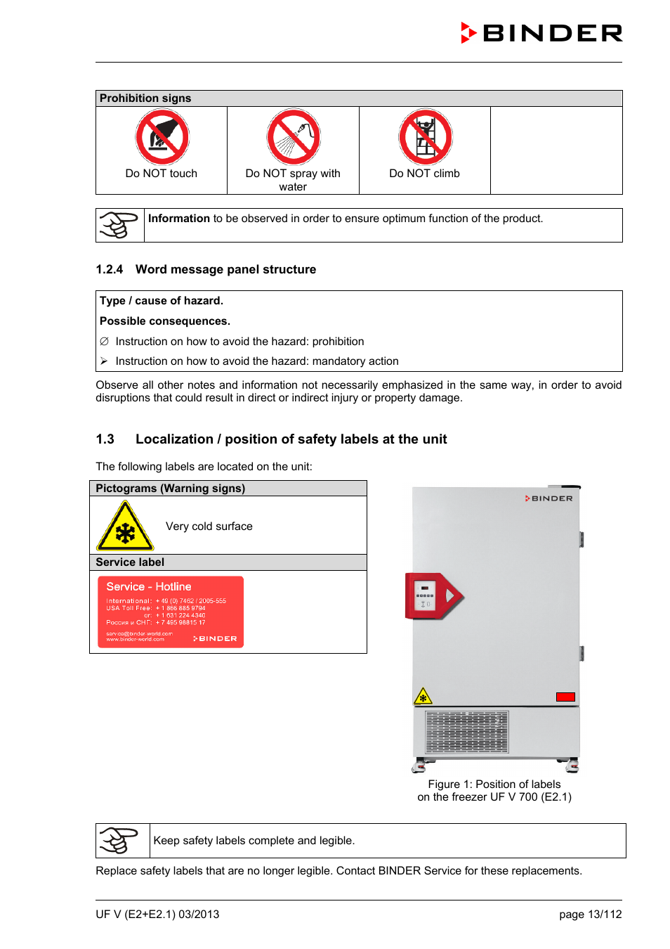 4 word message panel structure | BINDER UF V 500 User Manual | Page 13 / 113