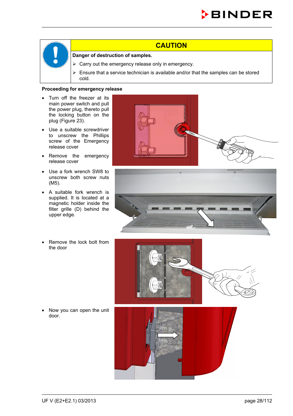 Caution | BINDER UF V 500 User Manual | Page 28 / 113