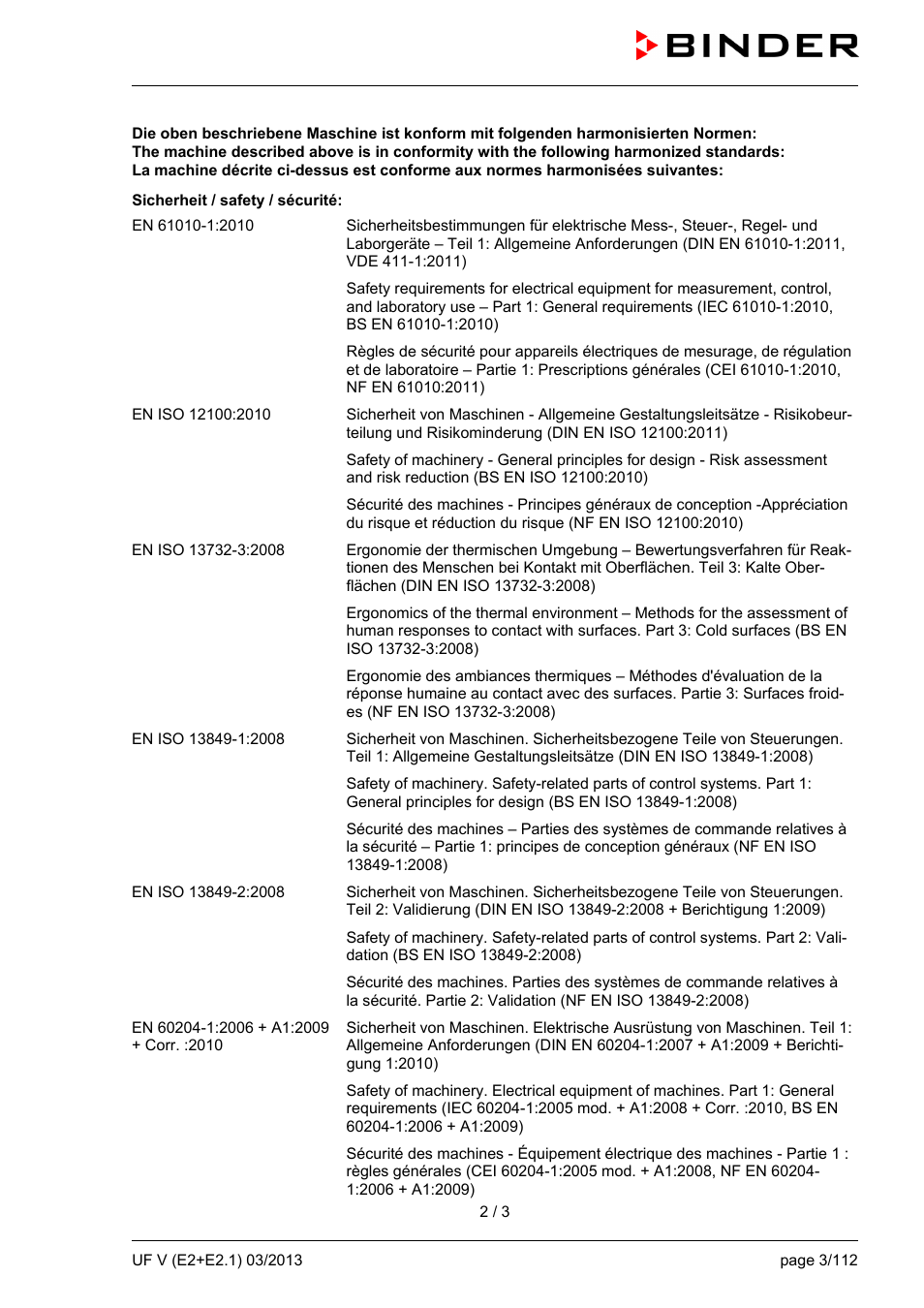 BINDER UF V 500 User Manual | Page 3 / 113