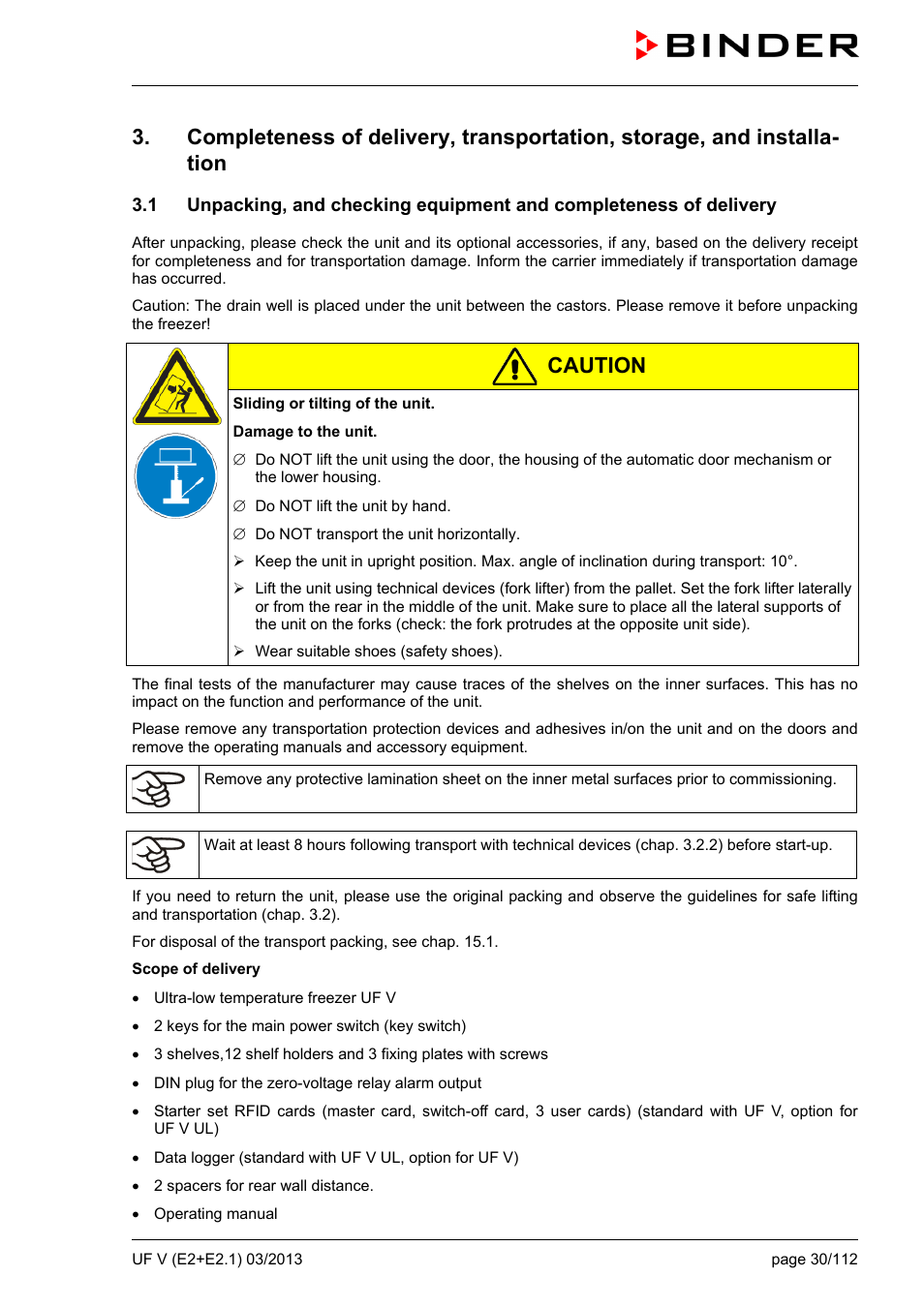 Caution | BINDER UF V 500 User Manual | Page 30 / 113