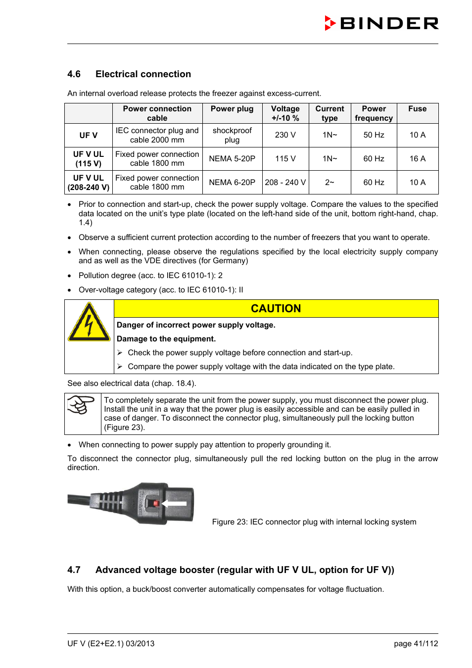 6 electrical connection, Figure 23), Caution | BINDER UF V 500 User Manual | Page 41 / 113