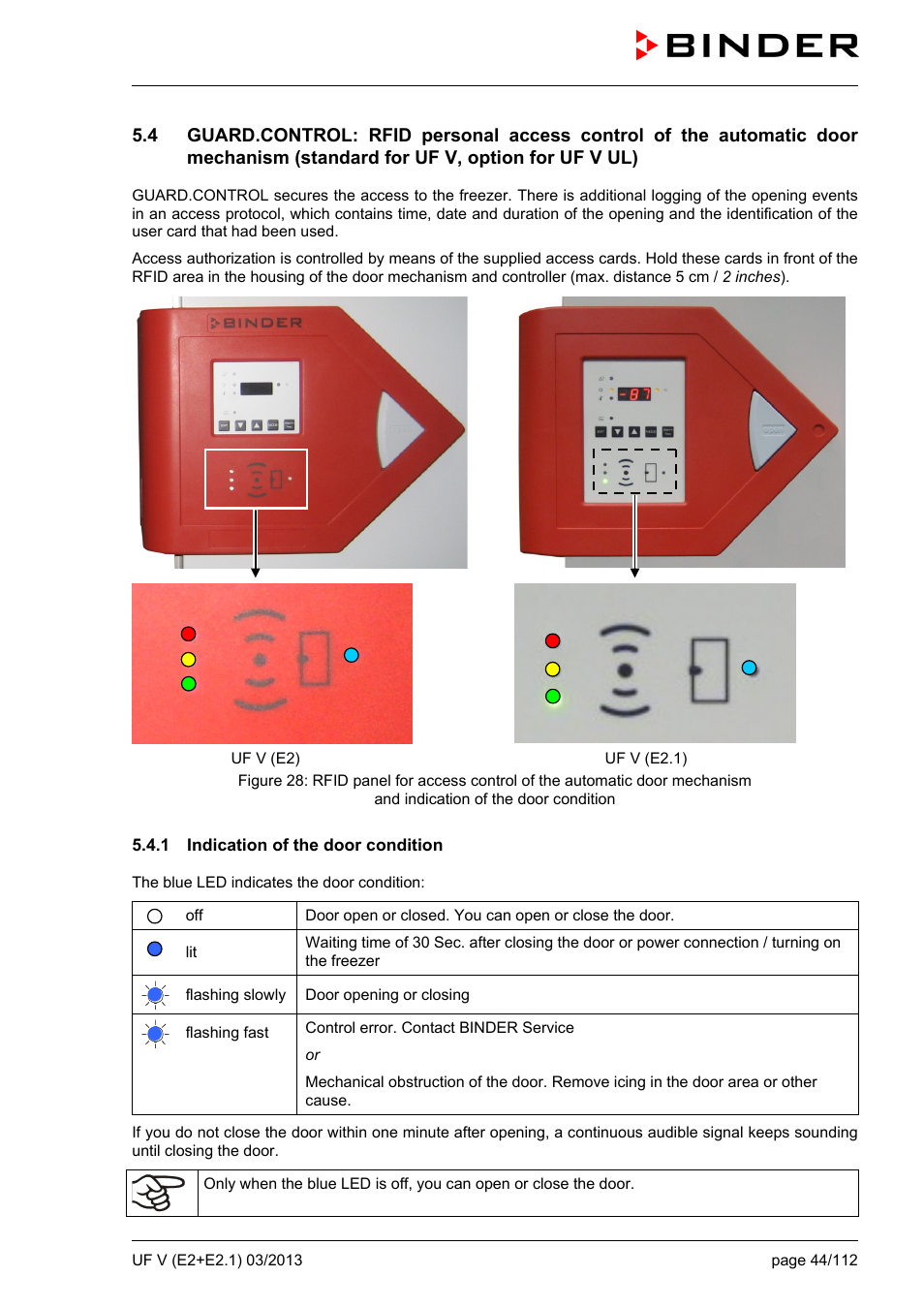 1 indication of the door condition | BINDER UF V 500 User Manual | Page 44 / 113