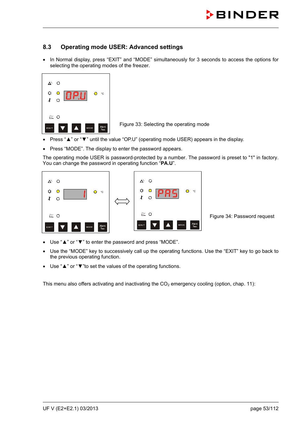 3 operating mode user: advanced settings | BINDER UF V 500 User Manual | Page 53 / 113