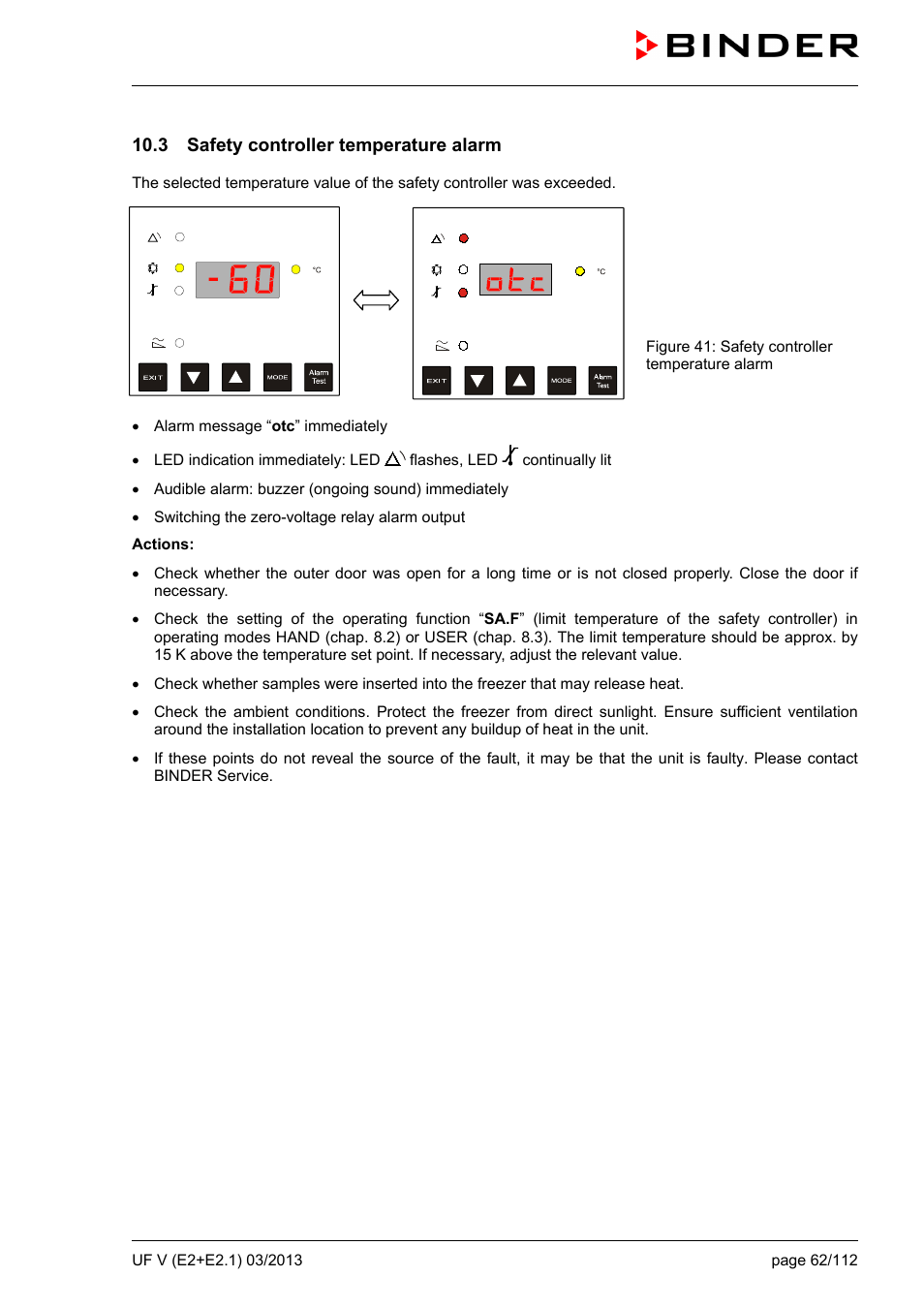 3 safety controller temperature alarm | BINDER UF V 500 User Manual | Page 62 / 113