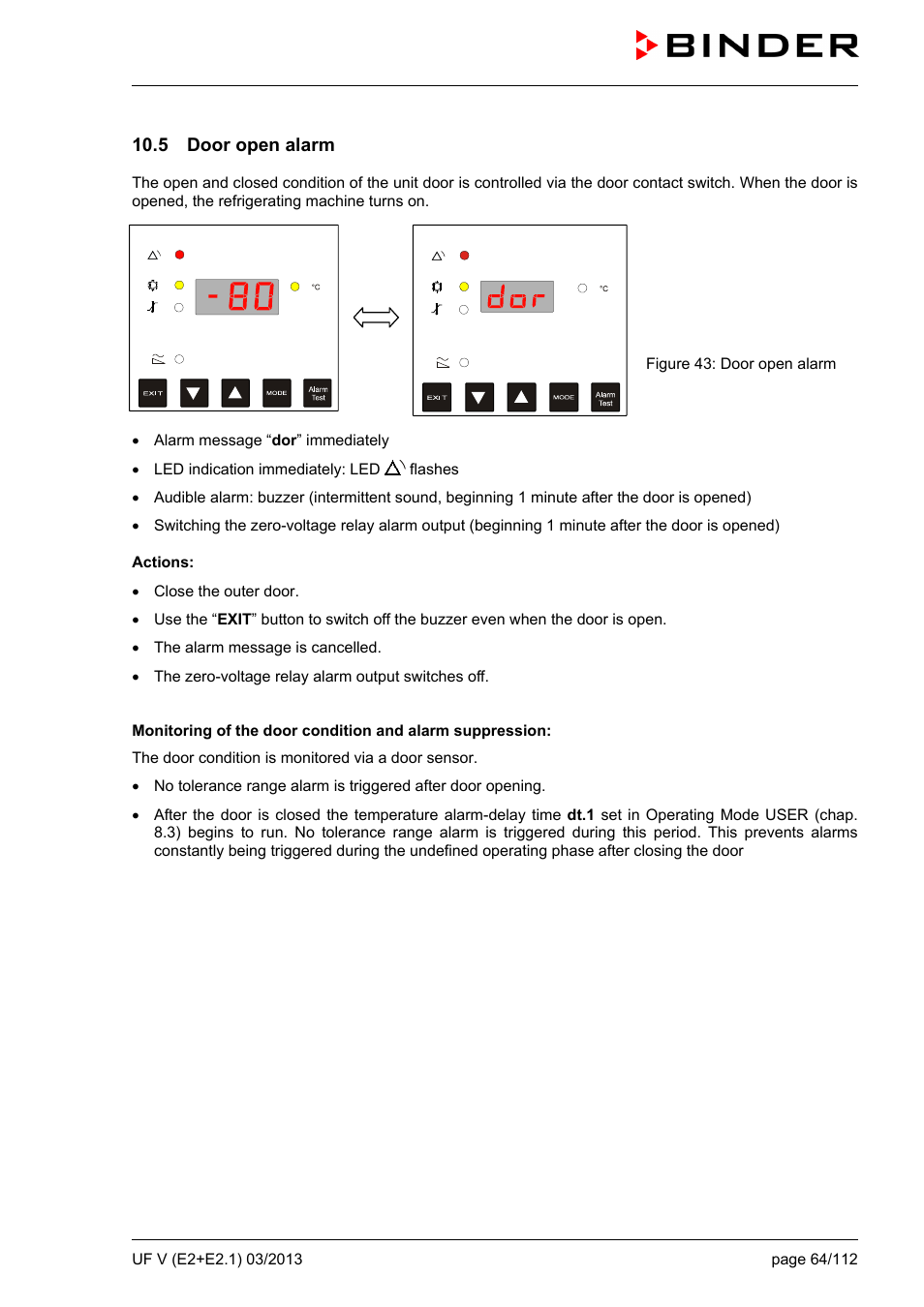 5 door open alarm | BINDER UF V 500 User Manual | Page 64 / 113