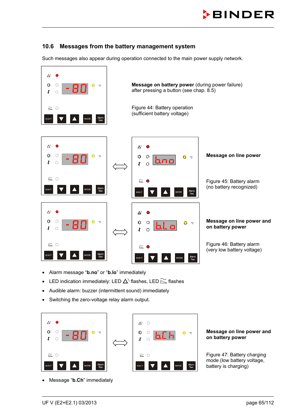 6 messages from the battery management system | BINDER UF V 500 User Manual | Page 65 / 113