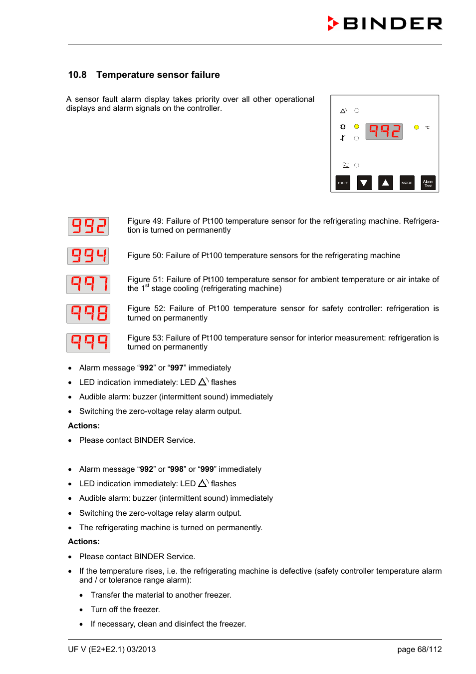 8 temperature sensor failure | BINDER UF V 500 User Manual | Page 68 / 113